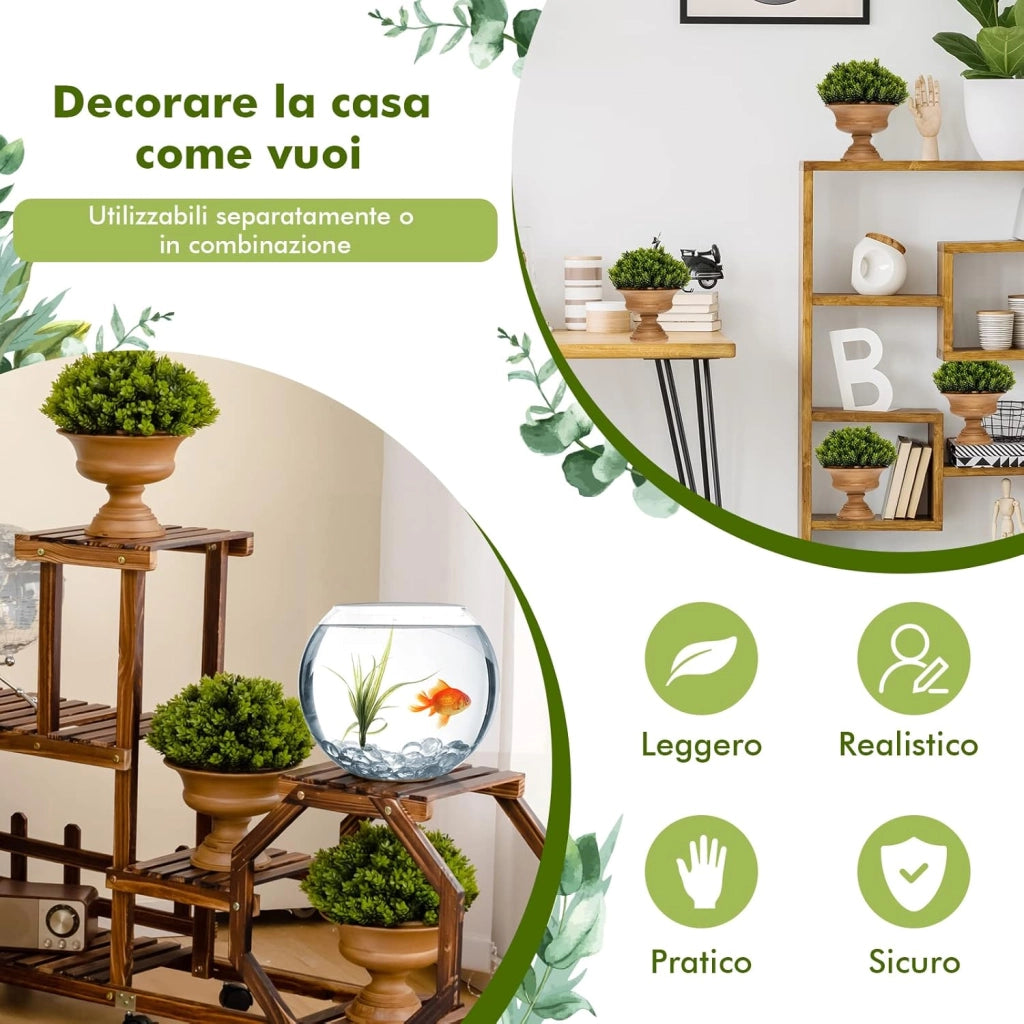 Set 4 Alberi di Pino Artificiale in Vaso, Albero di Pino da Tavolo con Base in Cartone Biodegradabile, Piante Finte per Casa, Negozio e Ufficio, Verde