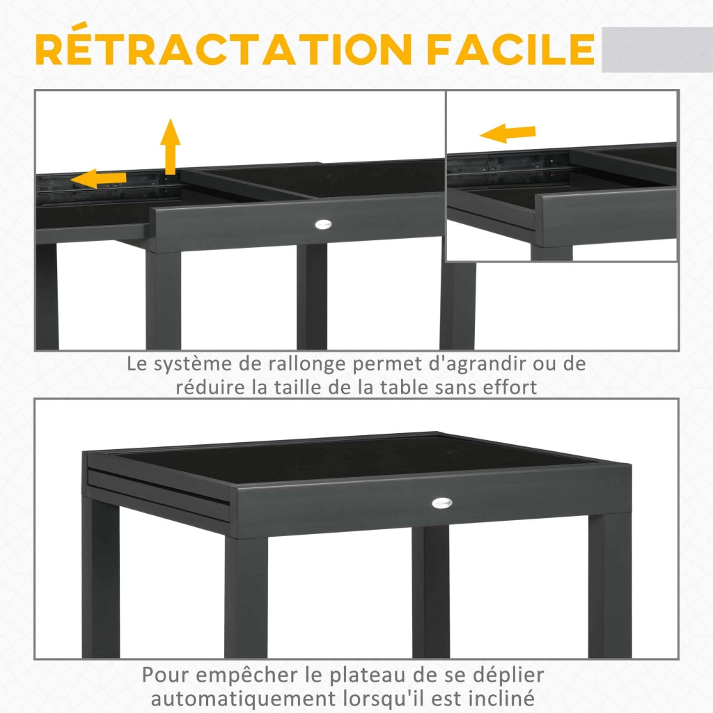 Tavolo da giardino allungabile ¨C Minimal ¨C Grigio, alluminio, vetro temperato, 160x80x75 cm