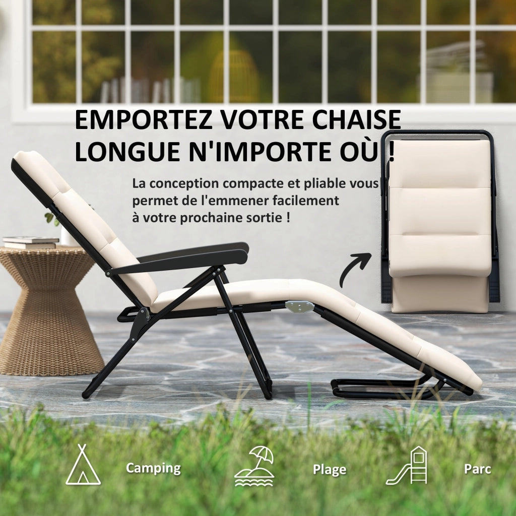 Transat pieghevole inclinabile 6 posizioni con materasso ¨C zephmum ¨C crema acciaio poliestere 153x58.5x89 cm