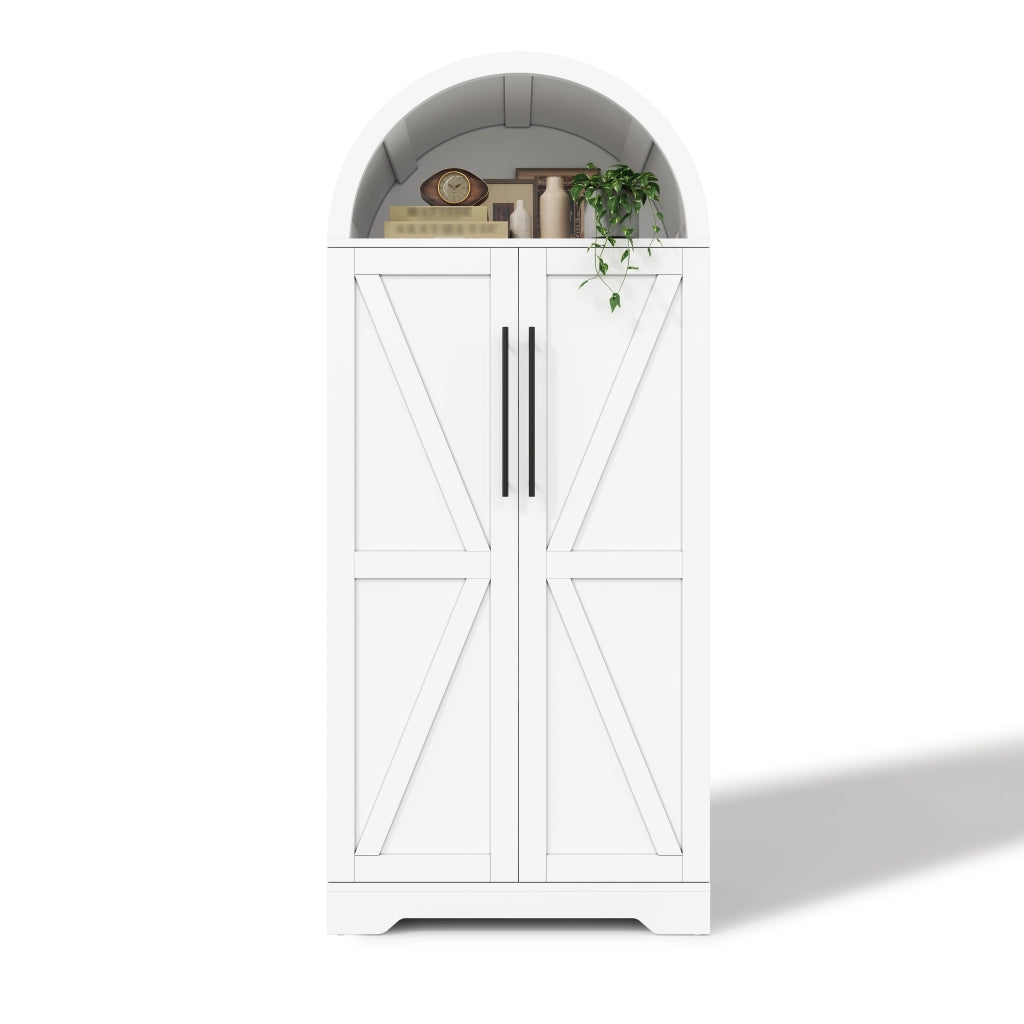 Vetrina con 3 ripiani e 5 vani; design ad arco; per cucina e soggiorno; in MDF; bianco; 70 × 40 × 165 cm