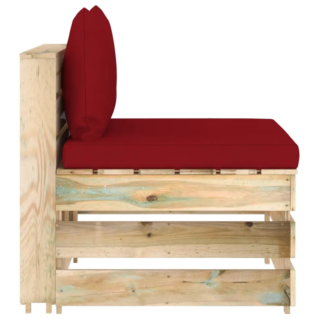 Divano Centrale Modulare con Cuscini in Legno Impregnato Verde 3074516