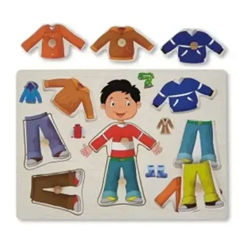 Trade Shop - Puzzle A Incastro Tema Bambino Con Vestiti Gioco Educativo Legno Bambini Con Pomelli 53758a -