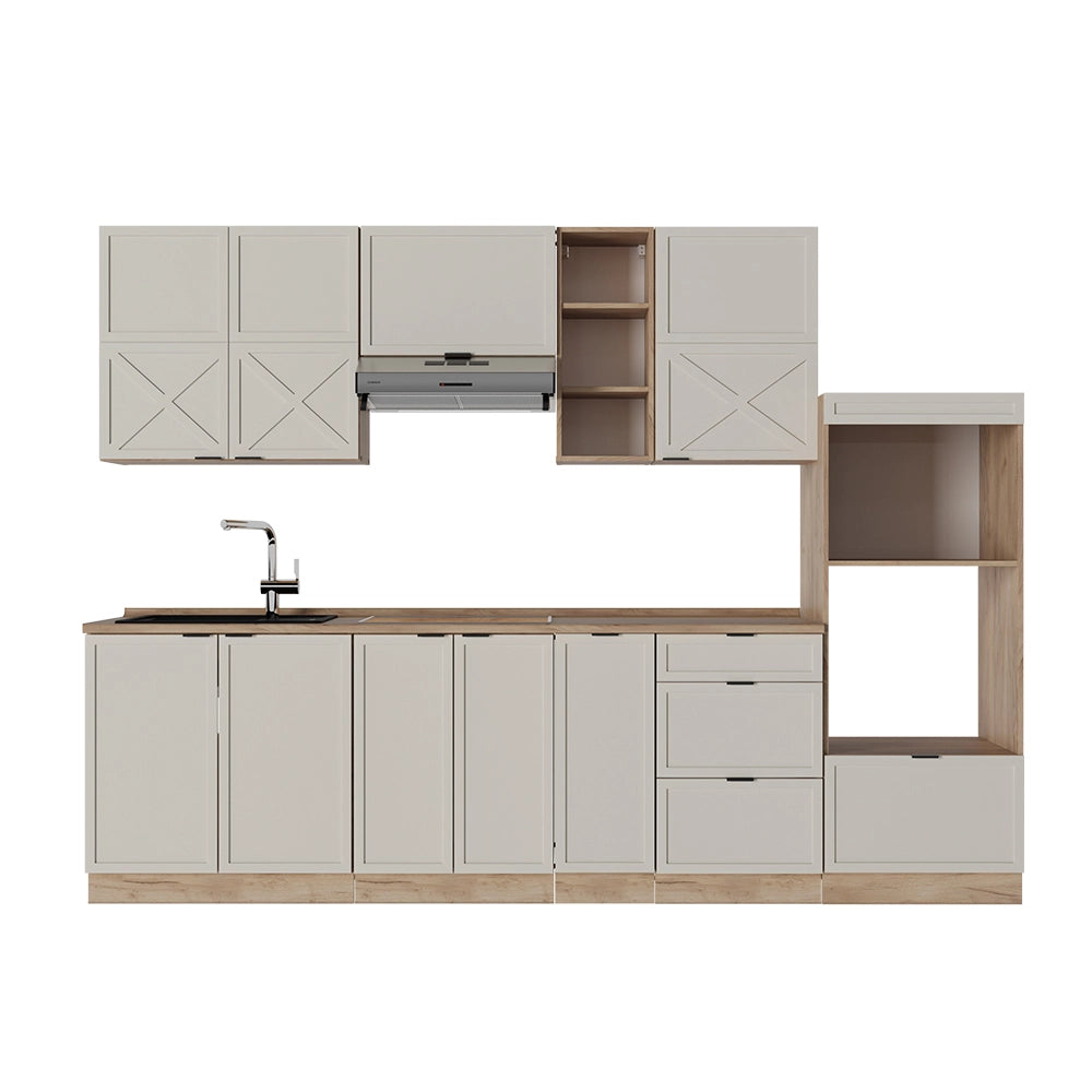 Cucina componibile Fame-Line GrigioBeige/Rovere dorato 280 cm, PL Rovere Vicco