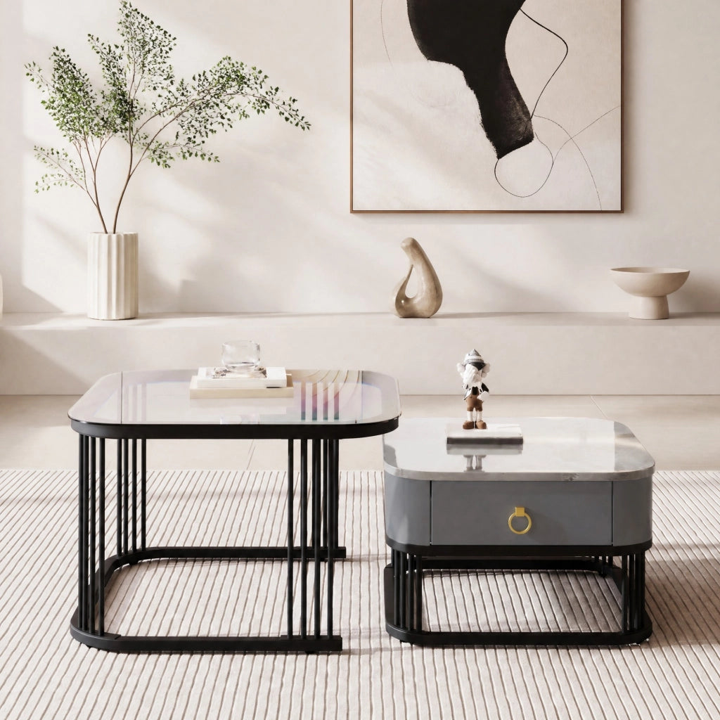 TAVOLINO Da Caffè Modulare Set 2 pezzi 60x60x44,5+50x50x34,5 cm MDF Nero