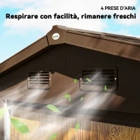 Casetta da Giardino Porta Attrezzi con Porte Scorrevoli e Pareti Effetto Legno, 2.3x1.5x2 m, Marrone