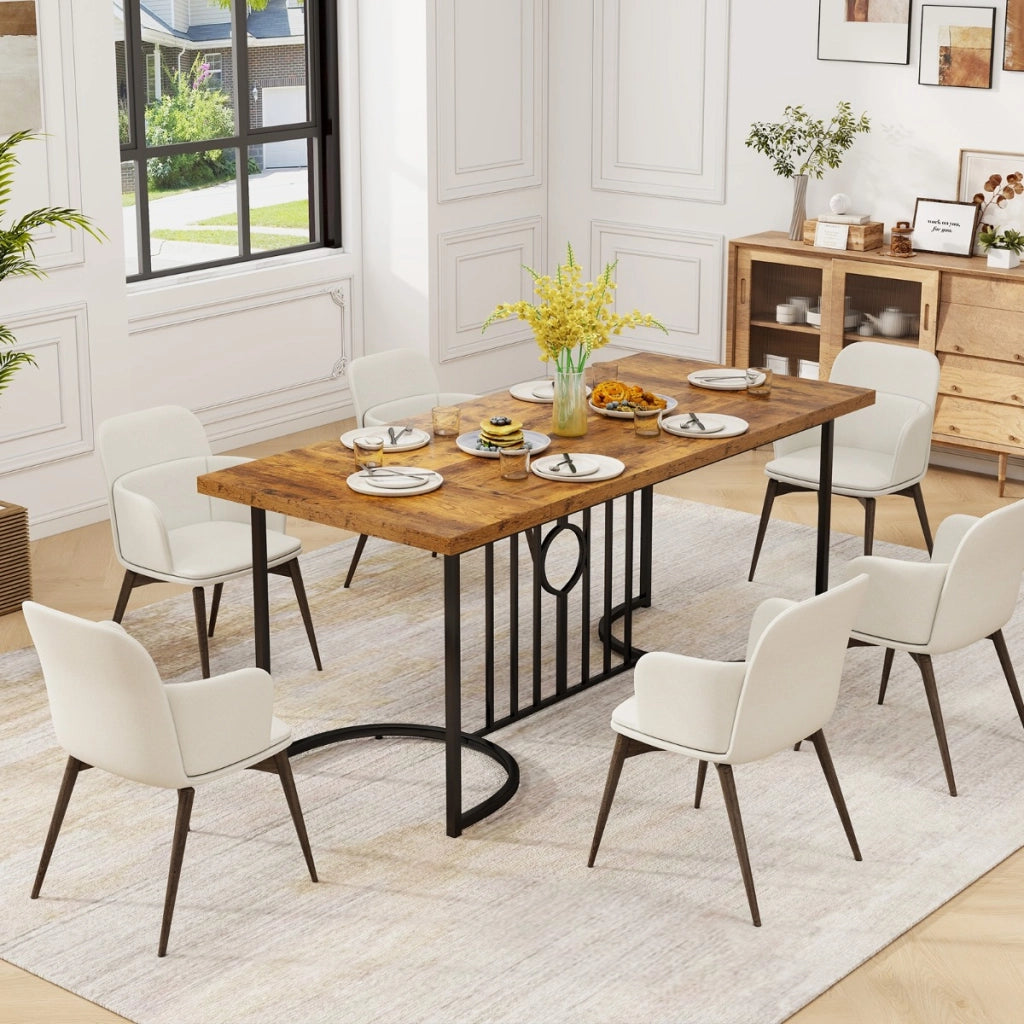 Tavolo da pranzo da 180cm per 6-8 persone-Tavolino da cucina rettangolare con struttura in metallo carico 135KG Marrone