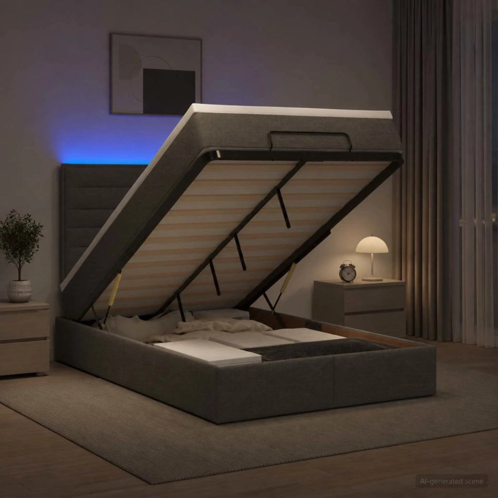 Letto Ottomano con Materasso e LED Grigio Scuro 120 x 200 cm 3457980