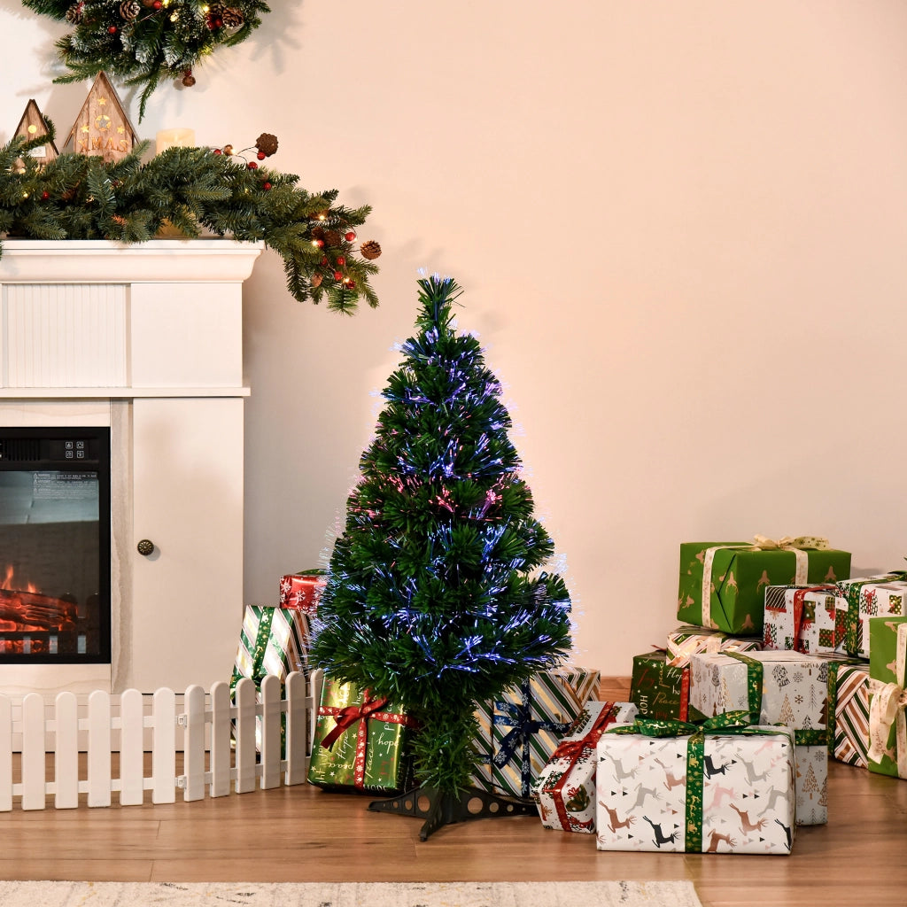 Albero di Natale Artificiale Illuminato 90 cm Fibre Ottiche Multicolore + Supporto ¨C zephmum ¨C Verde