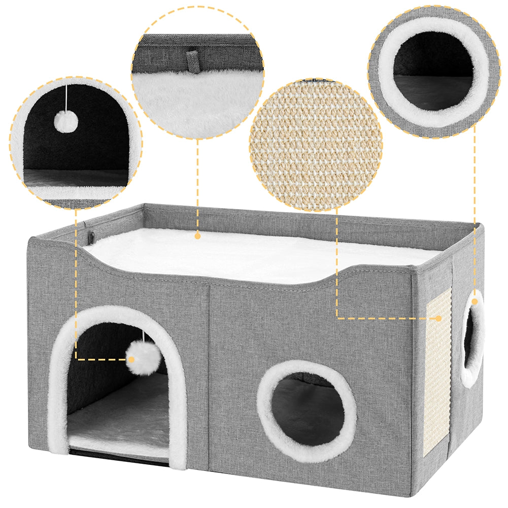 Cuccia Casa per Gatti Doppio Ingresso Tiragraffi Casetta Animali 61x41x33.5 cm