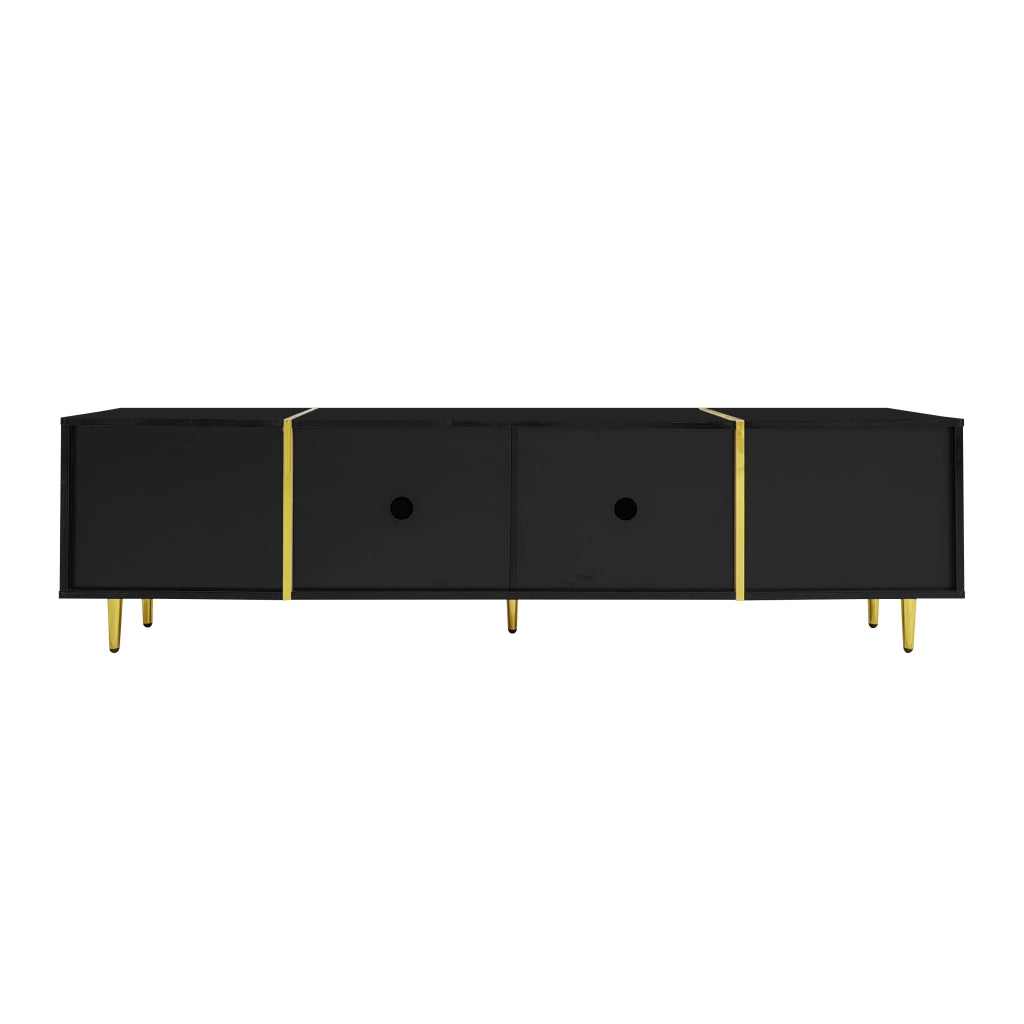 Armadio TV moderno - Zephmum- Nero lucido, 4 ante, combinazione colori nero-oro