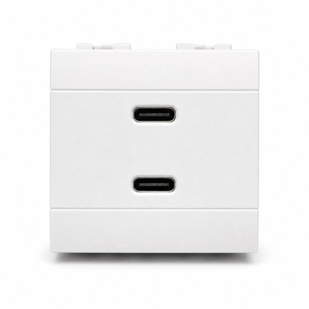 Serie Civile A2ZWORLD MBL Bianco Compatibile Con Bticino Living Light (Presa USB C PD + USB A QC 2 Moduli)