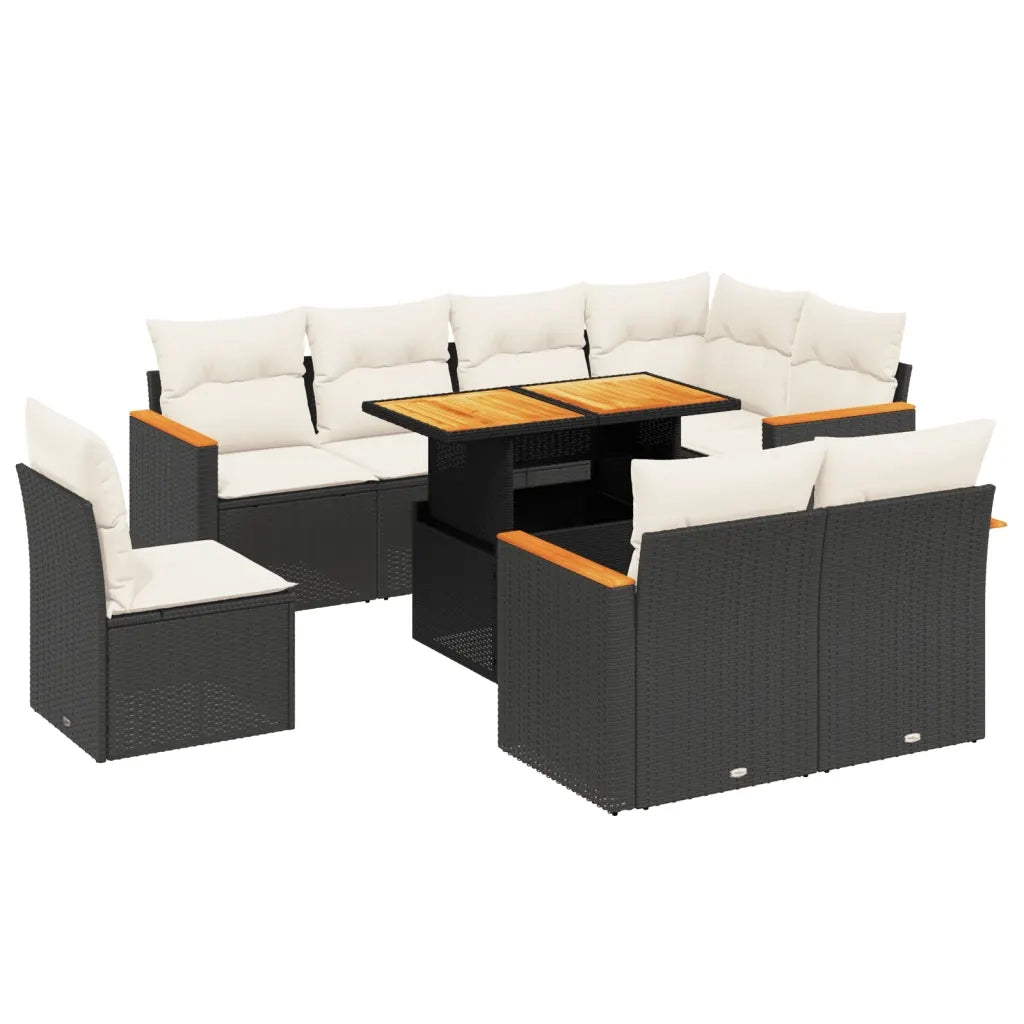 Set Divani da Giardino 9 pz con Cuscini Nero in Polyrattan 3273170
