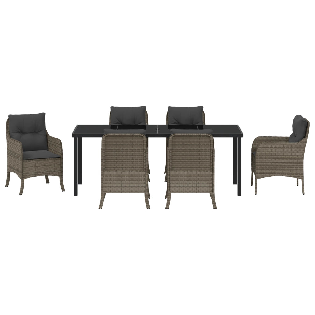 Set da pranzo da giardino 7 pezzi con cuscini Grigio Polyrattan
