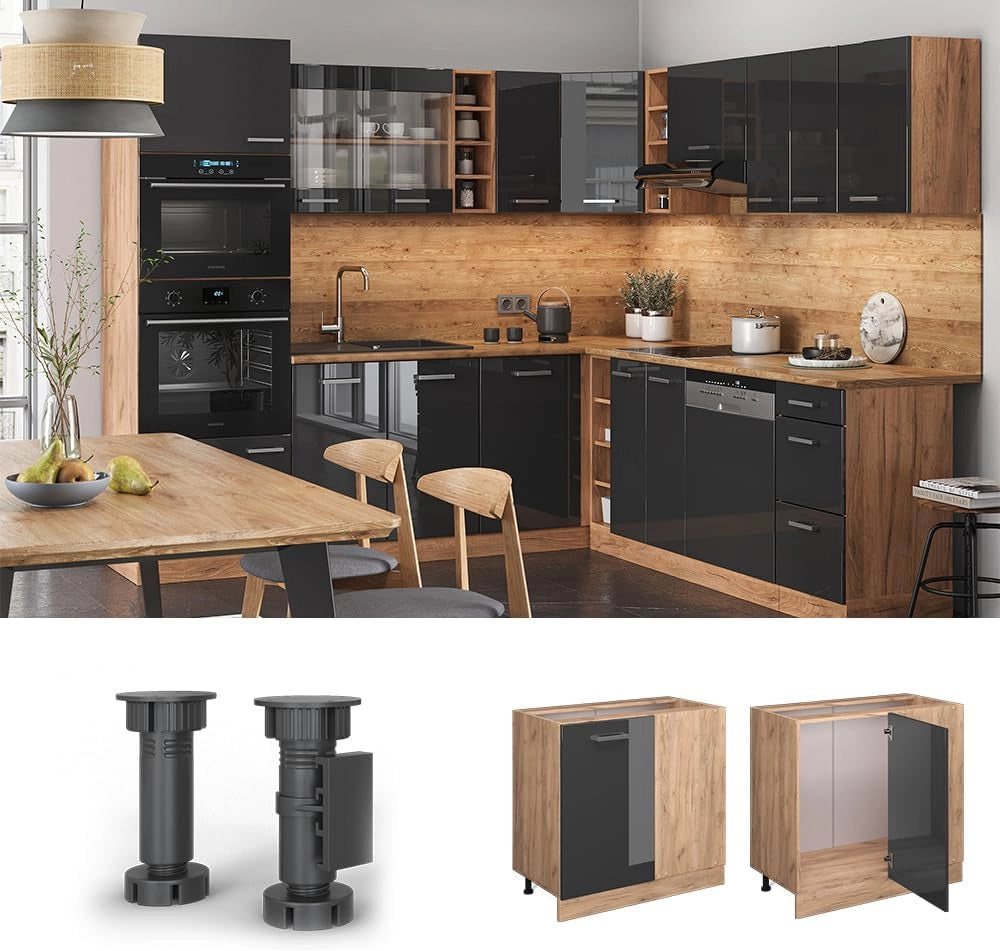Mobile ad angolo cucina R-Line, Antracite lucido, 86 cm senza piano di lavoro, per la libera combinazione all'interno di sistemi cucina modulari