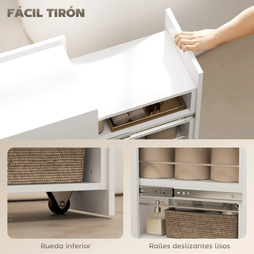 Mobiletto Bagno Stretto con Cassetto e Ruote ¨C Zephmum ¨C Bianco 47x30x66,5 cm