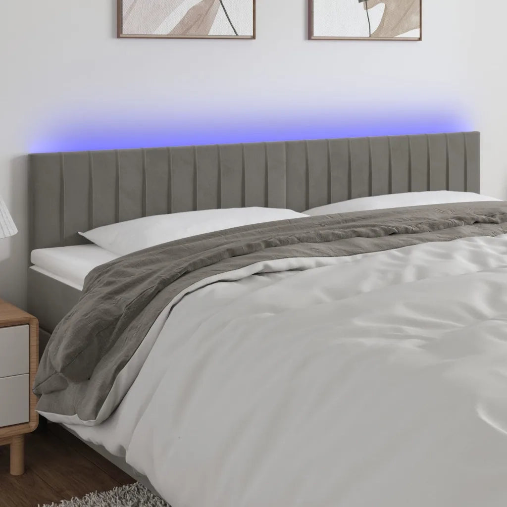Testiera a LED Grigio Chiaro 200x5x78/88 cm in Velluto 3121916