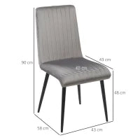 Set 2 Sedie da Cucina Imbottite e Salvaspazio con Gambe in Acciaio, 43x58x90 cm, Grigio e Nero