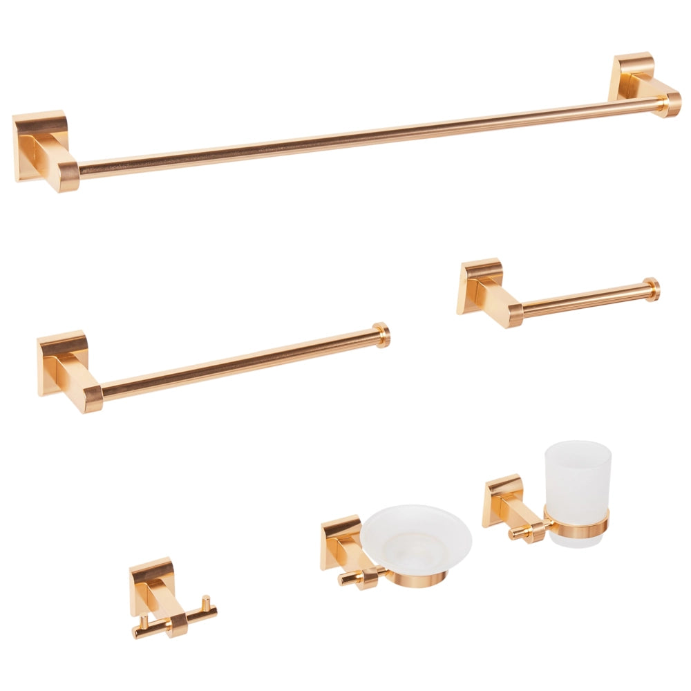 Set di 6 accessori per il bagno in alluminio oro con bicchiere e portasapone inclusi Accessori per il bagno in stile moderno chic