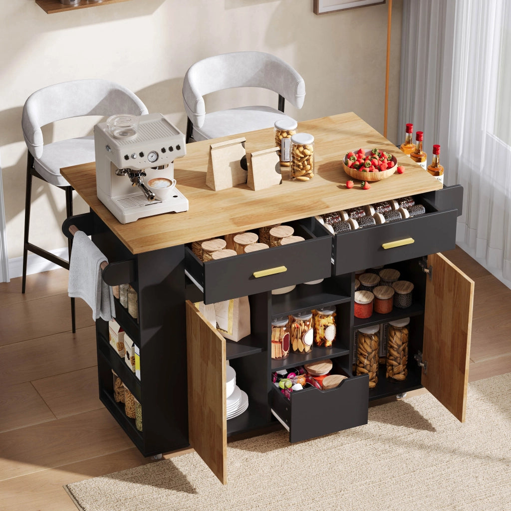 Mobile contenitore da cucina con 3 cassetti; ripiani e piano ribaltabile - nero naturale