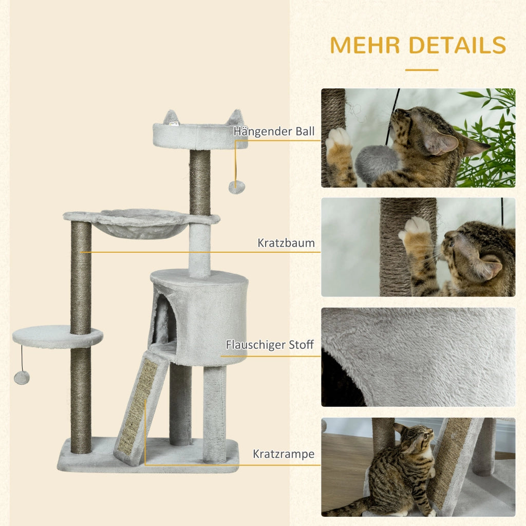 Letto per gatti con tiragraffi, cuccia e amaca ¨C zephmum ¨C 60x40x113 cm grigio chiaro