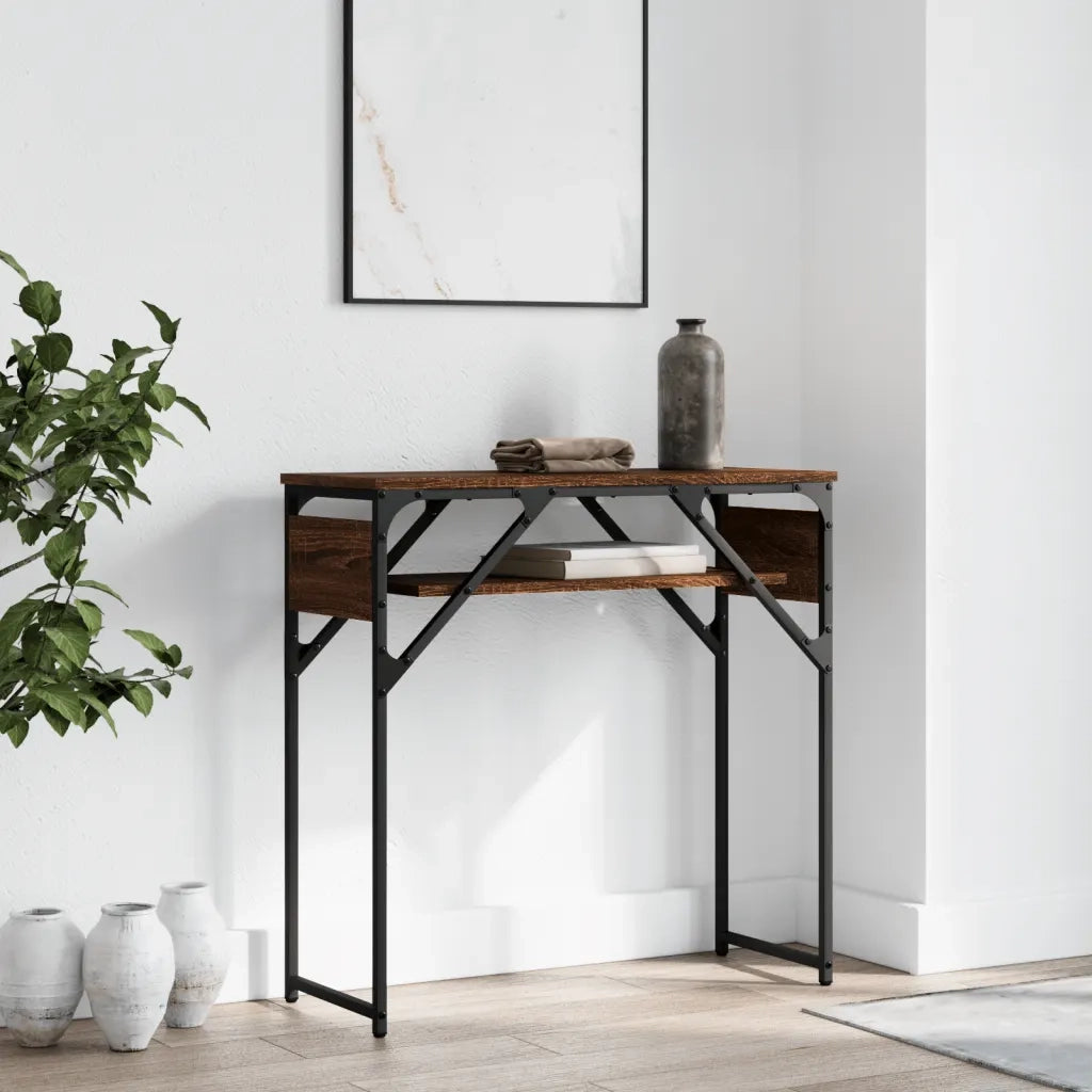 Tavolo Consolle | Tavolo d'Ingresso Ripiano Rovere Marrone 75x30x75cm Multistrato