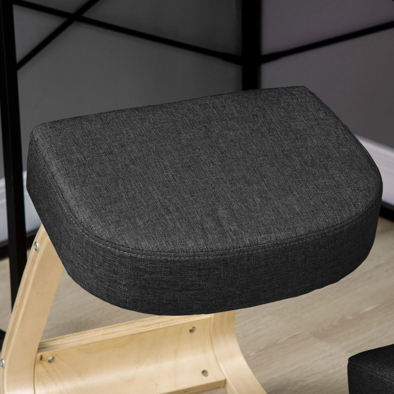 Sedia ergonomica per ginocchia con supporto posturale e seduta imbottita in legno nero per ufficio 51 × 69 × 58 cm