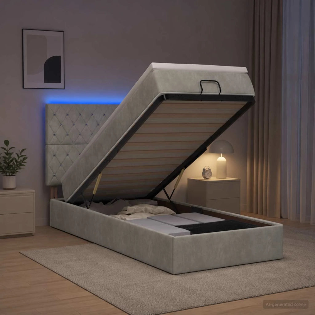 Letto Ottomano con Materasso e LED Grigio Chiaro 90 x 200 cm 3458205