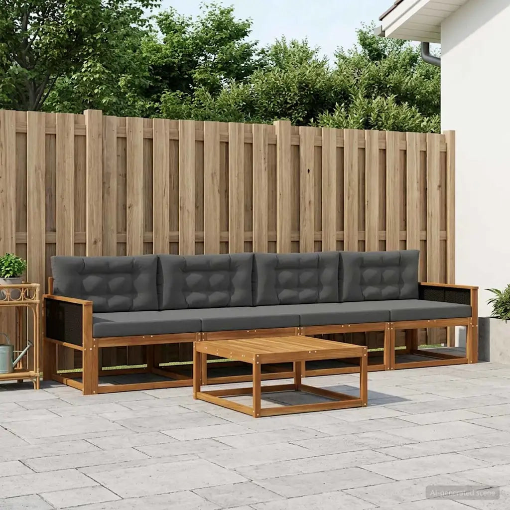 Set di divani da esterno con cuscino 5 pcs Naturale e Antracite