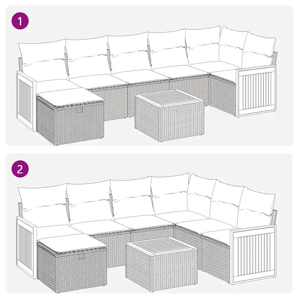 Set Divano da Giardino 8 pz con Cuscini Grigio in Polyrattan 3326050