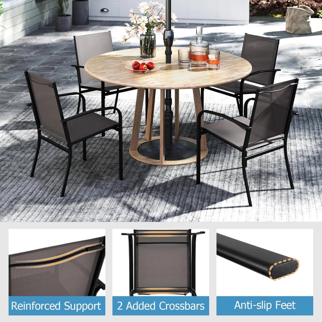 Set di 2 sedie da giardino impilabili, sedie terreze esterne in Textilene con telaio in metallo, poltrona da pranzo con schienale alto e braccioli, carico 150 kg, 58 x 61 x 89 cm, grigio (2)