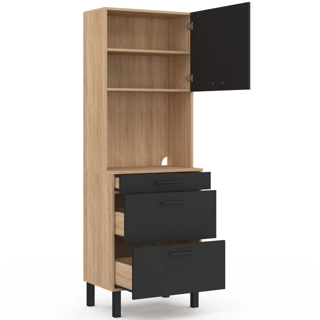 IDMarket - CINA Unità microonde e casseruola a 2 porte 60 cm, finitura faggio e nero