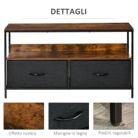 Mobile Porta TV da 47" con Cassetti Pieghevoli in Tessuto e Mensola, Mobiletto TV in Metallo e MDF, 98x29x56cm, Marrone Rustico