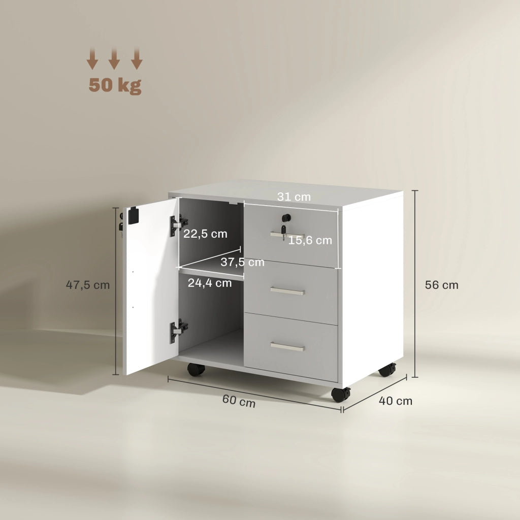 Scrivania con cassetti e ripiano regolabile ¨C zephmum ¨C bianco 40x60x56 cm