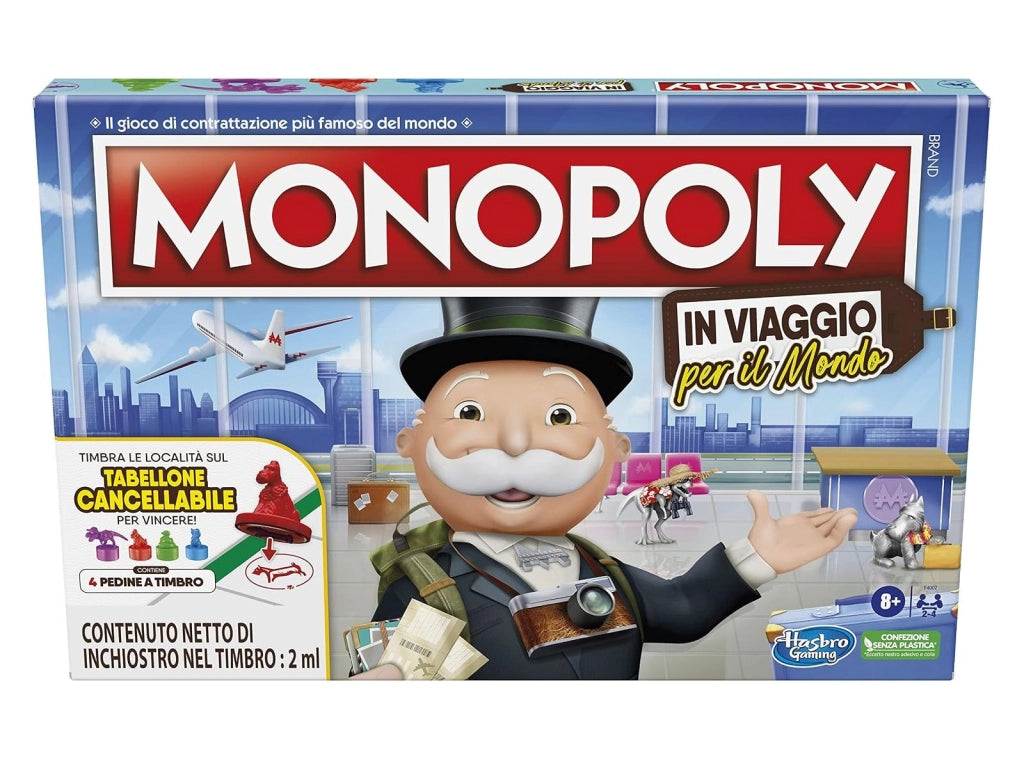 Monopoly In Viaggio per il Mondo Hasbro Gaming Gioco da Tavolo per Famiglie con Tabellone Cancellabile e Pedine Timbro Regalo per Bambini dagli 8 Anni in Su