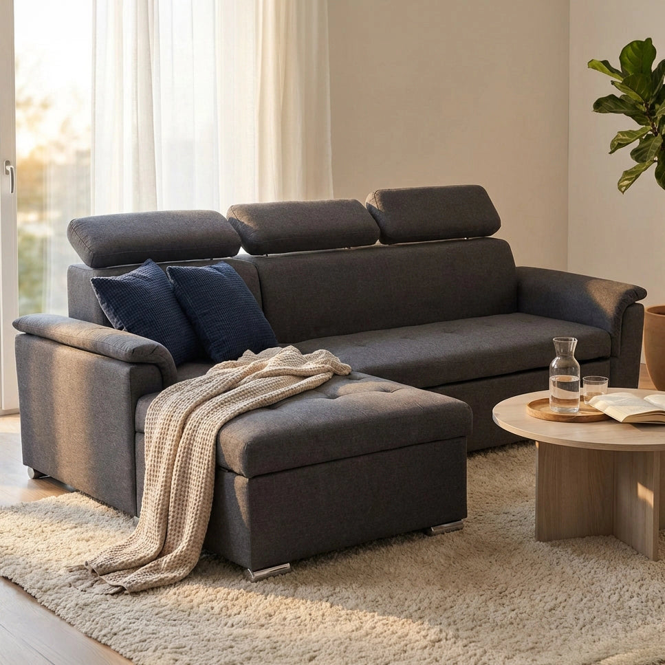 Divano Letto con penisola in Tessuto cm 234x148x84 - ALF