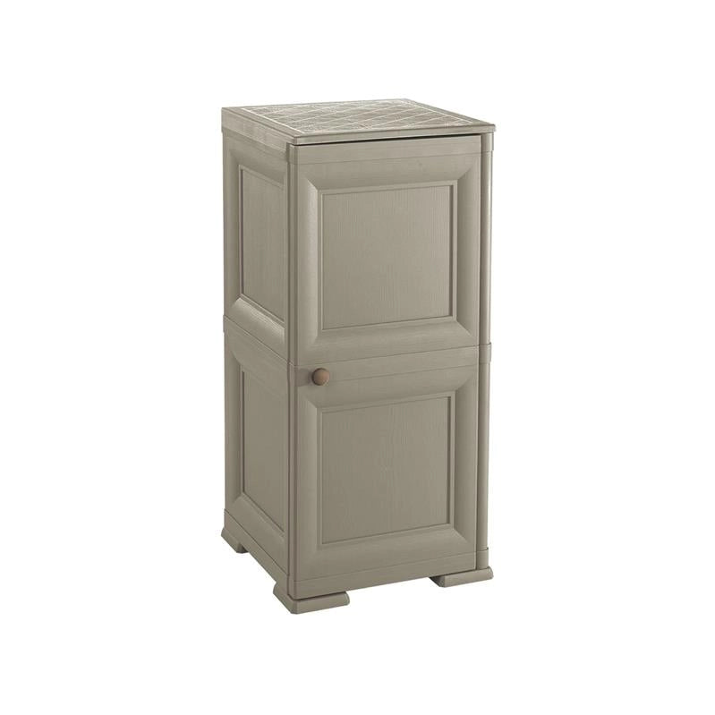 MOBILE 2 MODULI TALPA 40X43X85,5 CM IN RESINA CON ANTE EFFETTO LEGNO – MOBILETTO PORTAOGGETTI SALVASPAZIO PER INGRESSO E ZONA LIVING