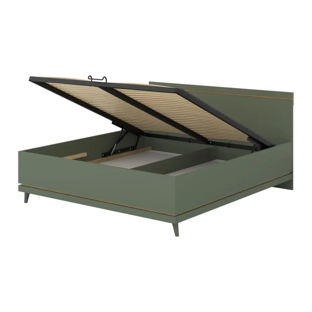 Letto contenitore NOKI – 180x200 cm verde e legno – Stile scandinavo