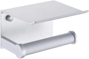 Sostegno per il water con piastra di supporto – fissaggio alla parete (alluminio, argento) – design 2 in 1 per bagni | Adesivo 3M e fissaggio a viti | Inox, spazio di stoccaggio per smartphone e accessori