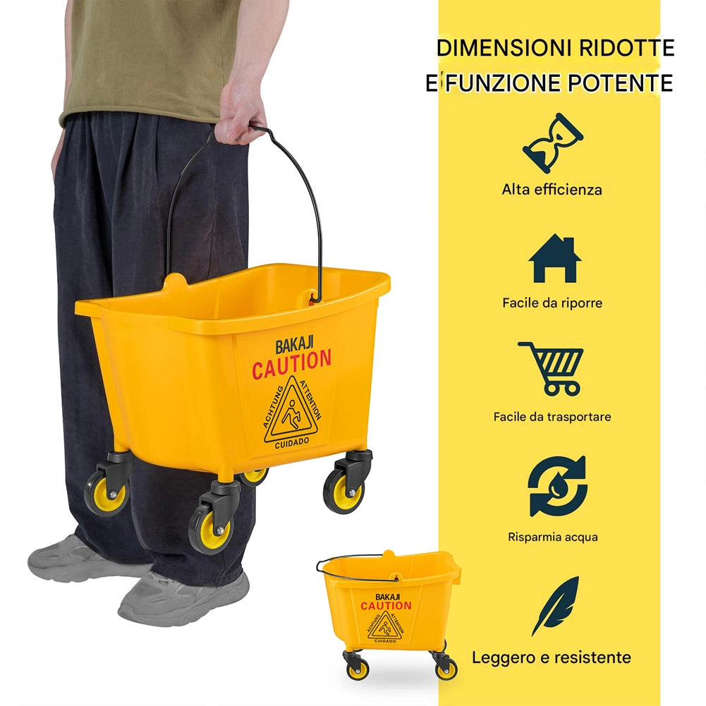 Carrello Pulizie Professionale con Secchio Lavapavimenti 23LT e 4 Ruote Mobili