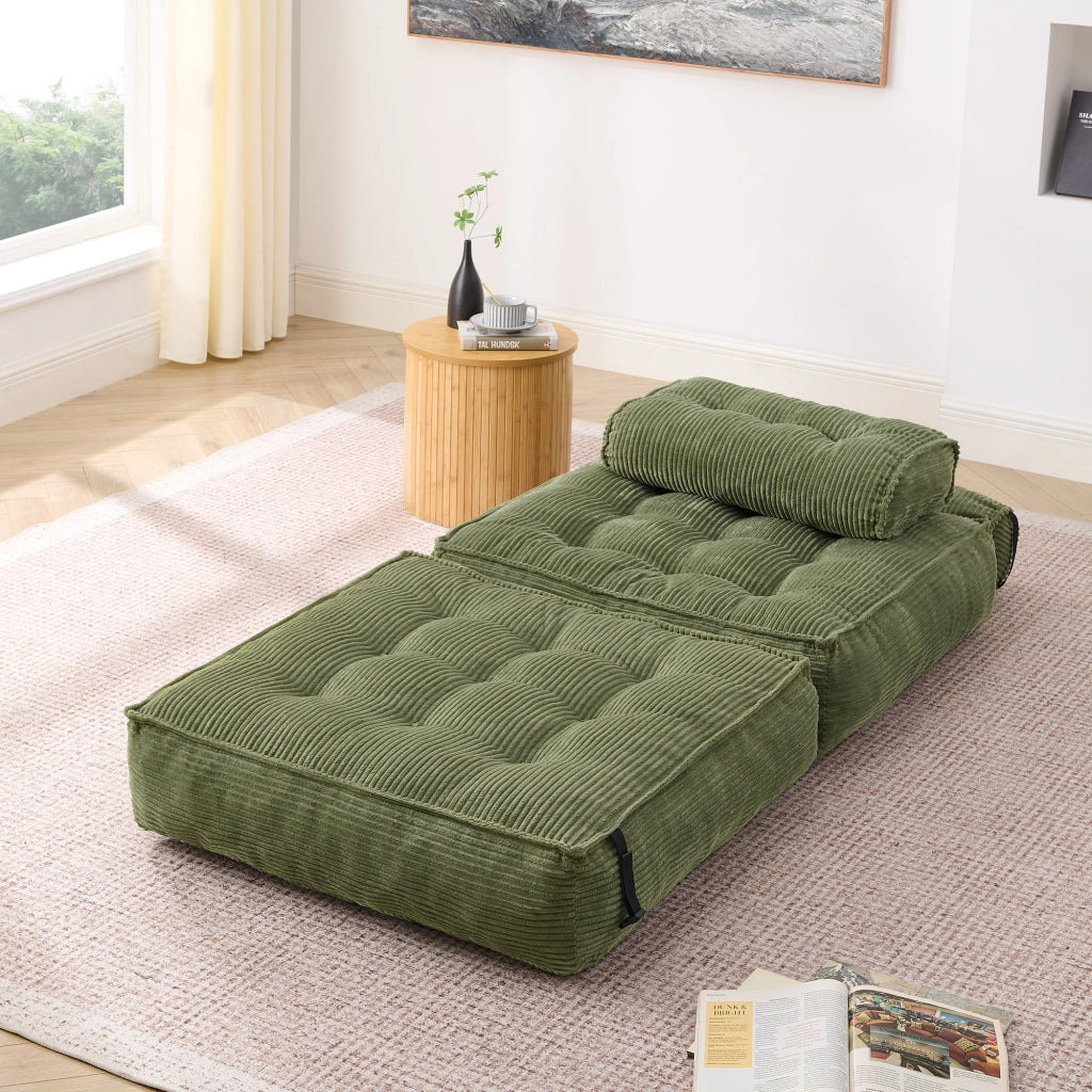 Pouf, divano letto pieghevole, velluto a coste, schienale regolabile, pronto all'uso, verde