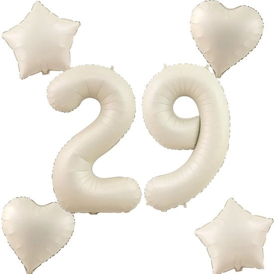 Decorazioni per Feste - Sferette di Carta in Beige, 4+29 pezzi, 2 Forme (Cuore e Stella)