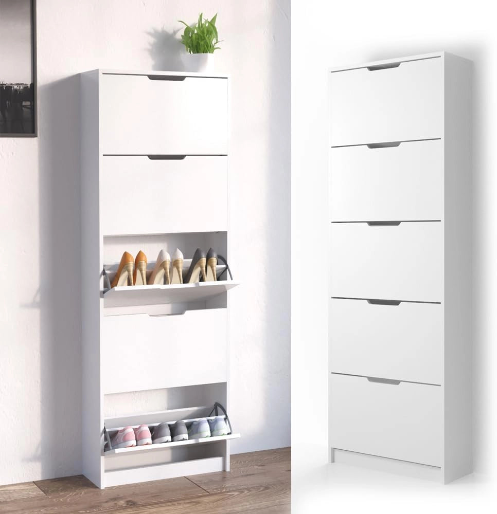 Scarpiera da ingresso Luca, Bianco, 22 x 169 cm 5 scomparti