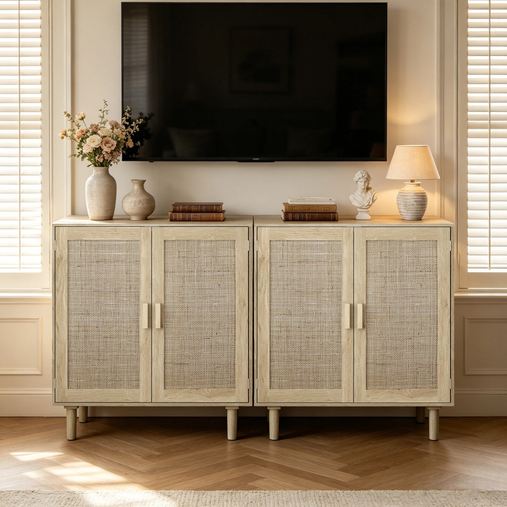 Credenza a 2 ante con ante magnetiche e 2 vani aperti per soggiorno e ingresso; 80 × 40 × 88 cm