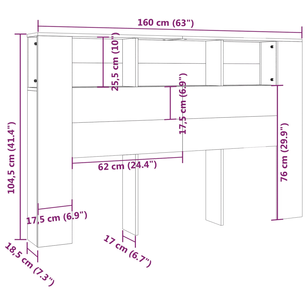Testiera con Scomparti Rovere Fumo 160x18,5x104,5 cm cod mxl 66750