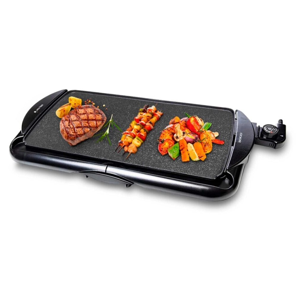 Piastra elettrica per griglia 48x26 cm, rivestimento antiaderente effetto pietra con termostato regolabile 2000W - Sogo
