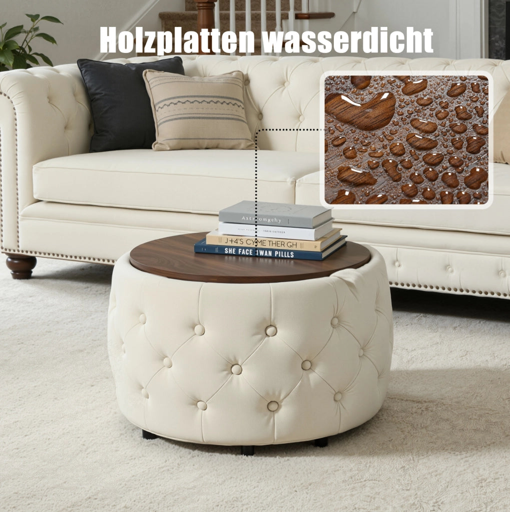 Set di 2 pouf contenitore rotondi in velluto beige 4 in 1