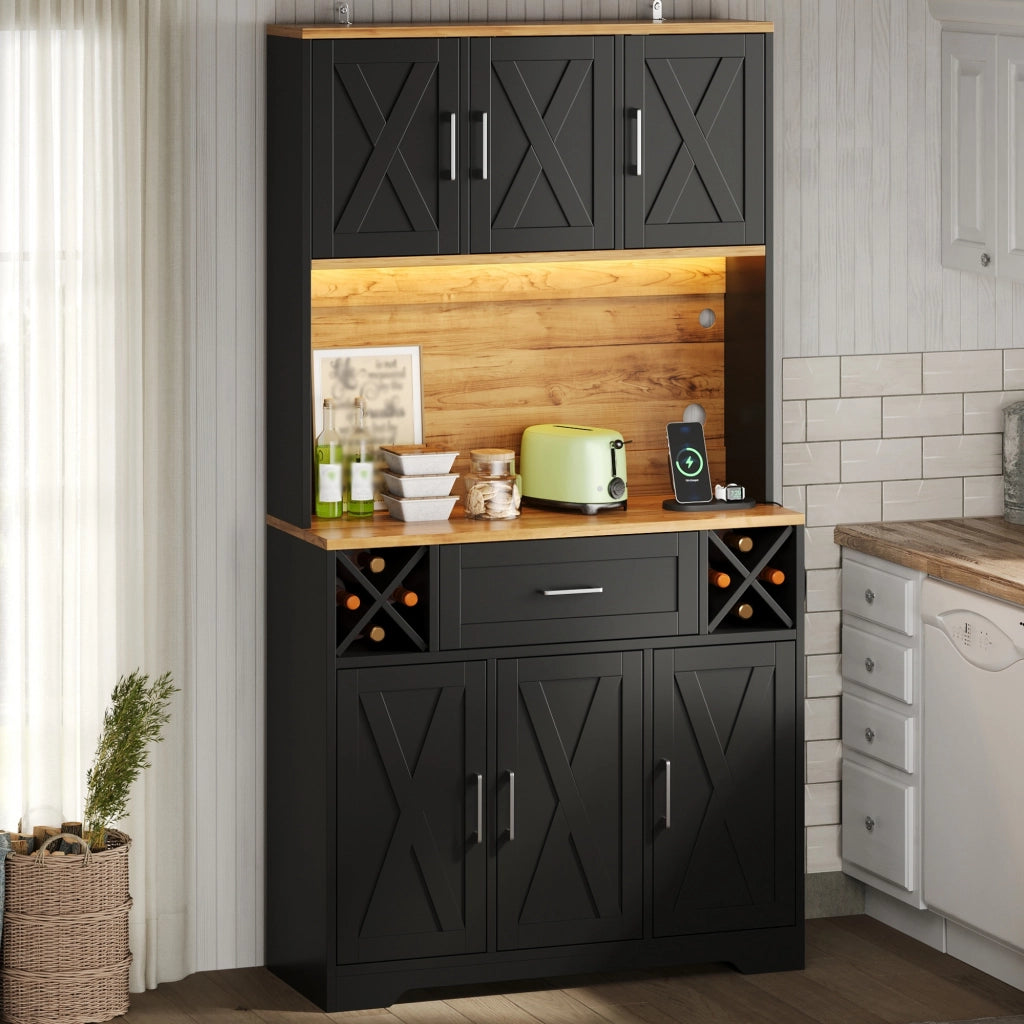 Mobile cucina alto multifunzione con LED RGB, prese integrate, portabottiglie e struttura in MDF, 105 x 40 x 180 cm