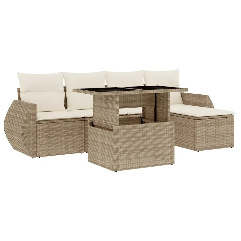 Set Divano da Giardino 6 pz con Cuscini Beige in Polyrattan