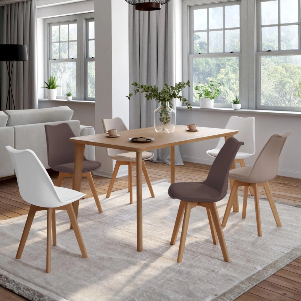 Set di 6 sedie scandinave SARA, mix di colori tortora, beige e bianco