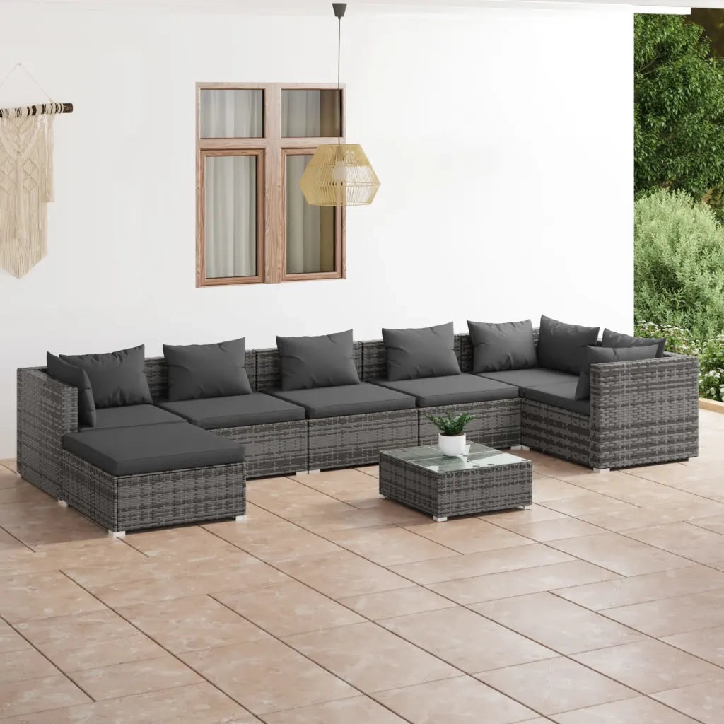 Set Divani da Giardino 8 pz con Cuscini in Polyrattan Grigio cod mxl 53052